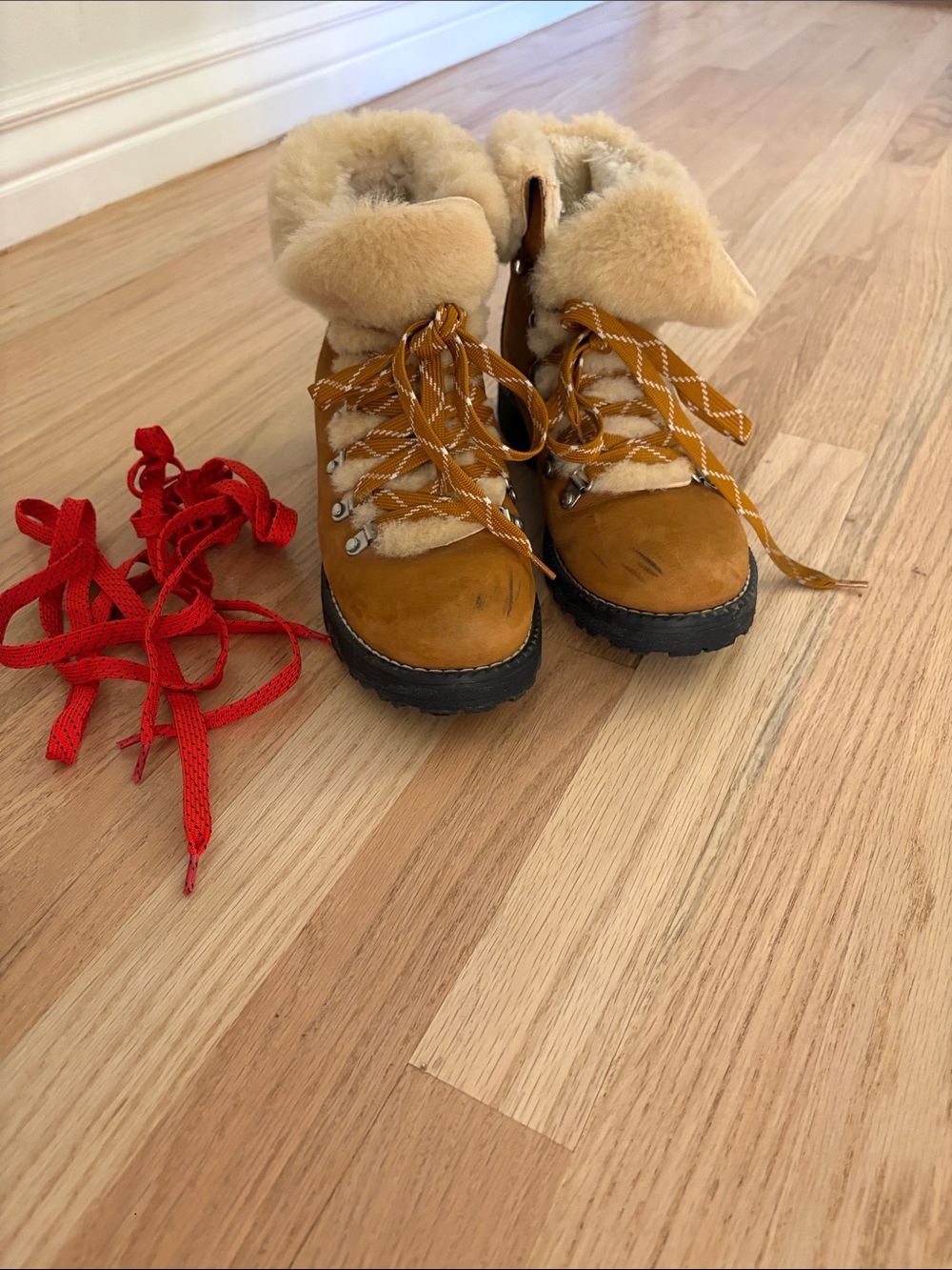 J. Crew Tan Shearling-Lined Winter Lace Boots